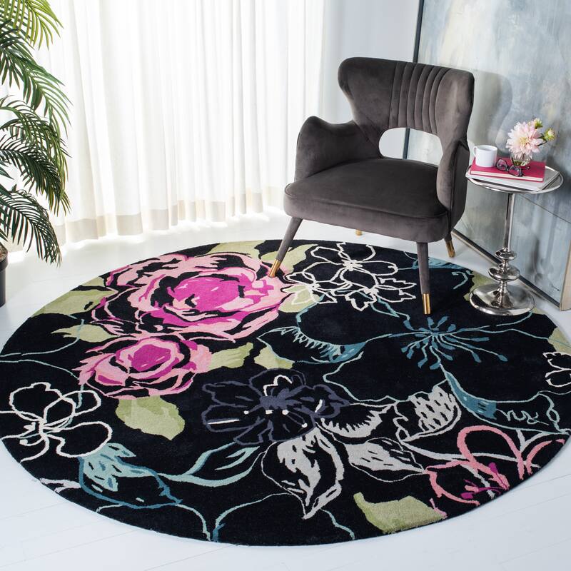 SAFAVIEH Handmade Wyndham Ambrosia Modern Wool Rug - 7' Round - Black/Multi