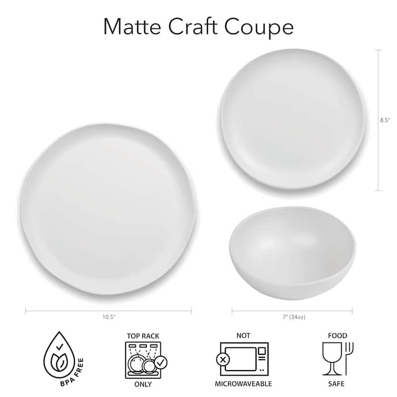Abode Homewares Matte Craft Coupe Melamine Bowl - White - 7" - Set of 6
