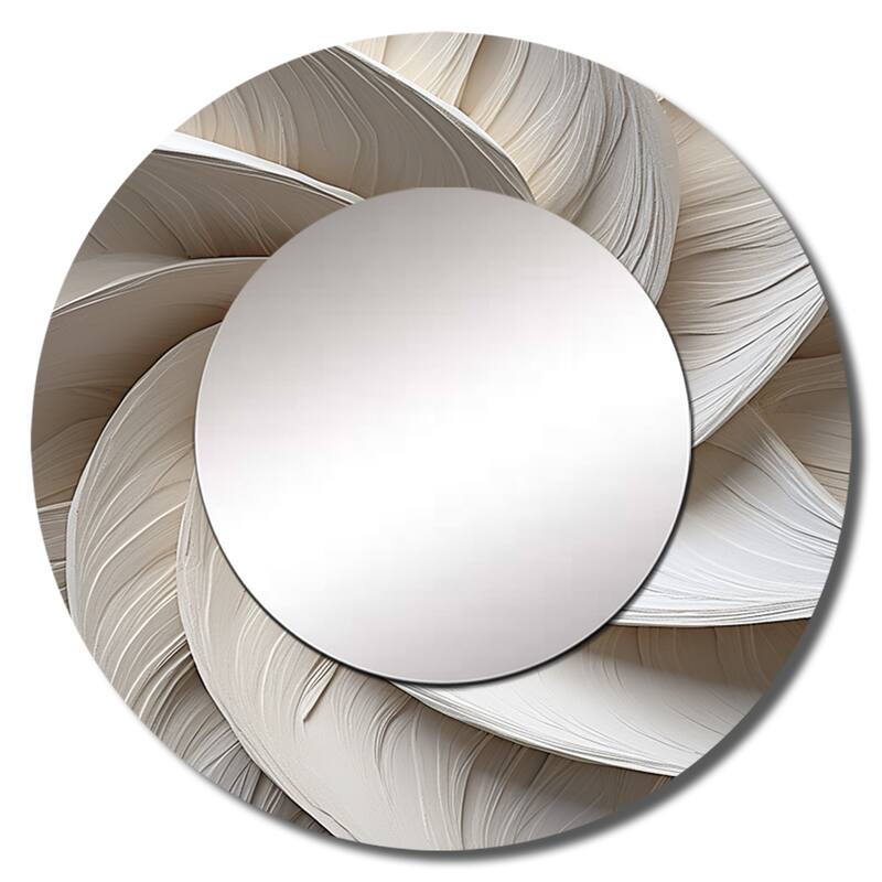 Designart "White Minimalism Spiral Poteries" abstract spirals Round Bathroom Mirror - White Modern Round Wall Décor