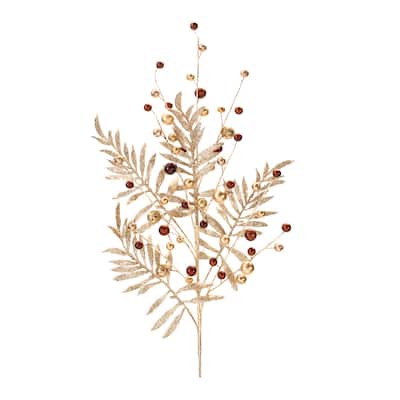 Glittered Leaf and Berry Artificial Christmas Sprays - 33" - Gold - Set of 2