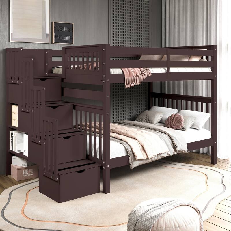 Taylor & Olive Trillium Full over Full Stairway Bunk Bed - Dark Cherry
