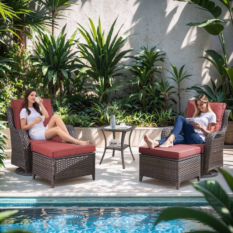 Gymojoy Outdoor Wicker Ottomans, Durable & Weather-Resistant with Olefin Cushions