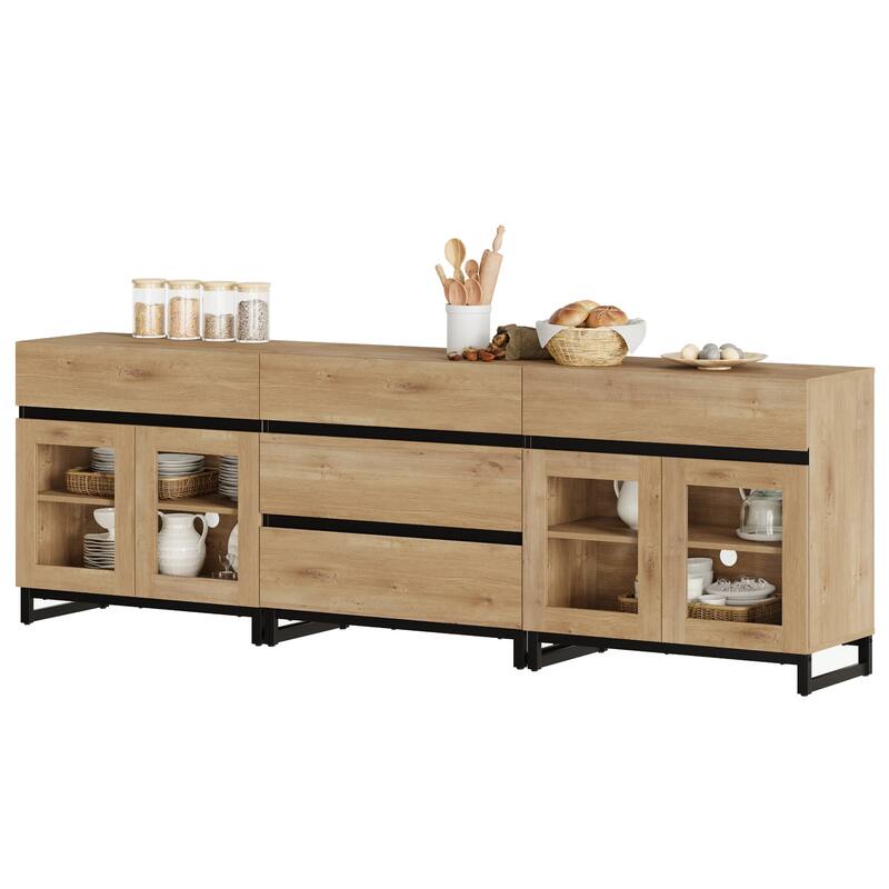 WAMPAT 3 in 1 Multifunctional Sideboard Buffet Cabinets with Glass Doors and 5 Drawers for Living Room, Kitchen