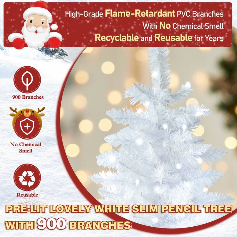 VEIKOUS 6.5FT/7.5FT Pre-Lit LED Artificial Christmas Tree Pencil