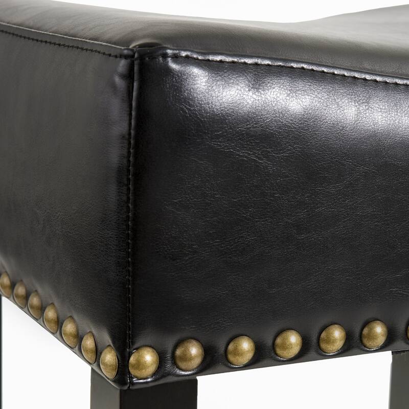 Modern Upholstered Bonded Leather Backless Bar Stools With Padded Saddle Seat, Set of Two