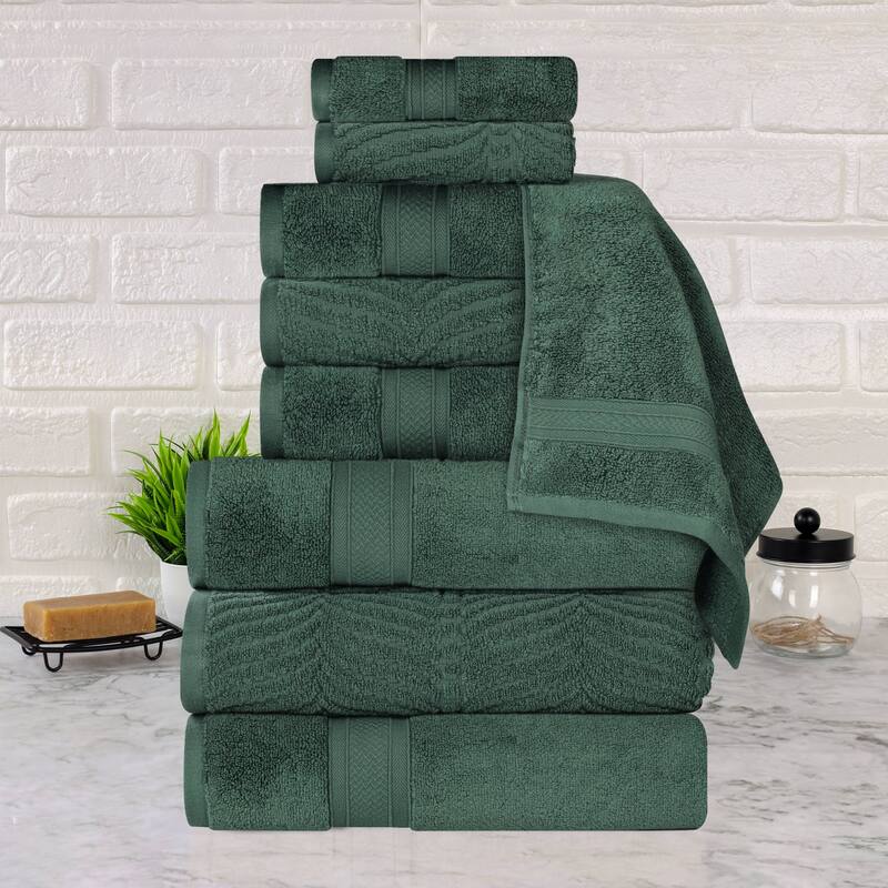 Superior Chevron Zero Twist Solid and Jacquard Cotton 9 Piece Towel Set