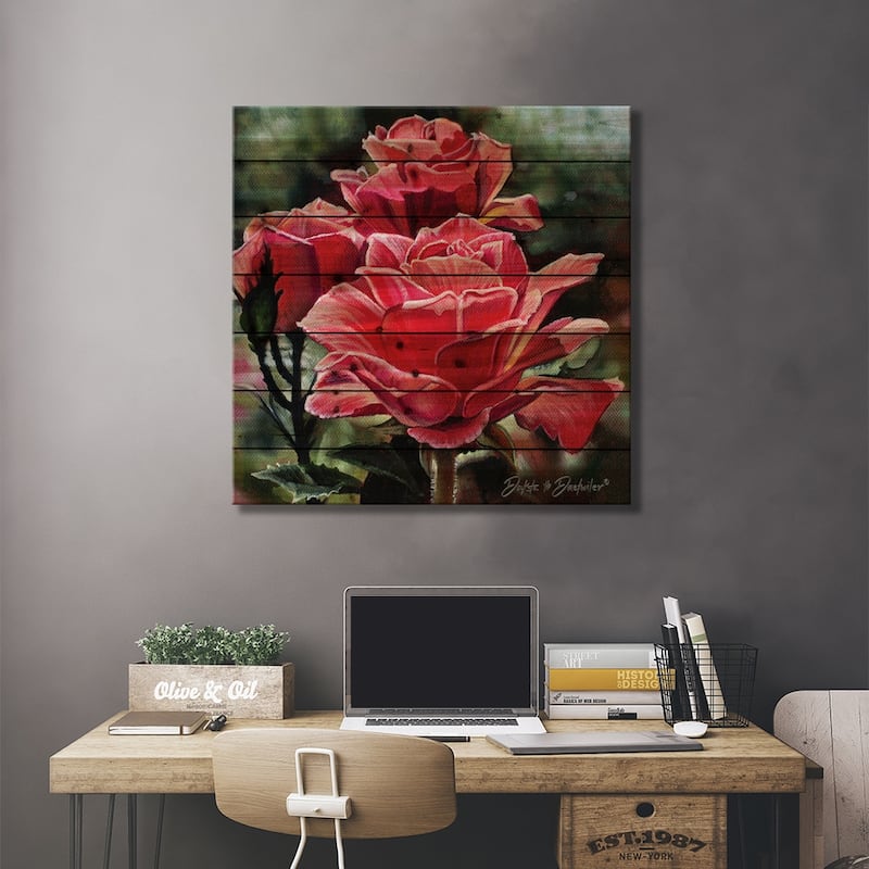 3 Roses Print On Wood by Dakota Daetwiler - Multi-Color