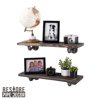 Restore Wood 24 in. Wall Shelf, L-Shape Steel Pipe Brackets, Set of 2