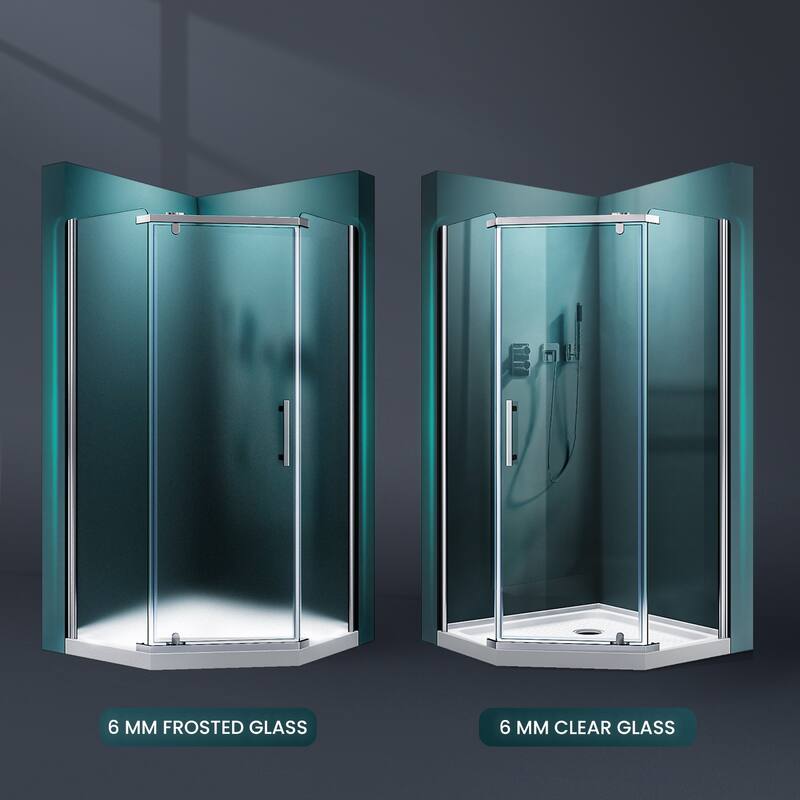 Elegant Neo-angle Frameless Sliding Shower Enclosure 36.5" W x 36.5" D x 72" H with 1/4" Frosted Glass Shower Door
