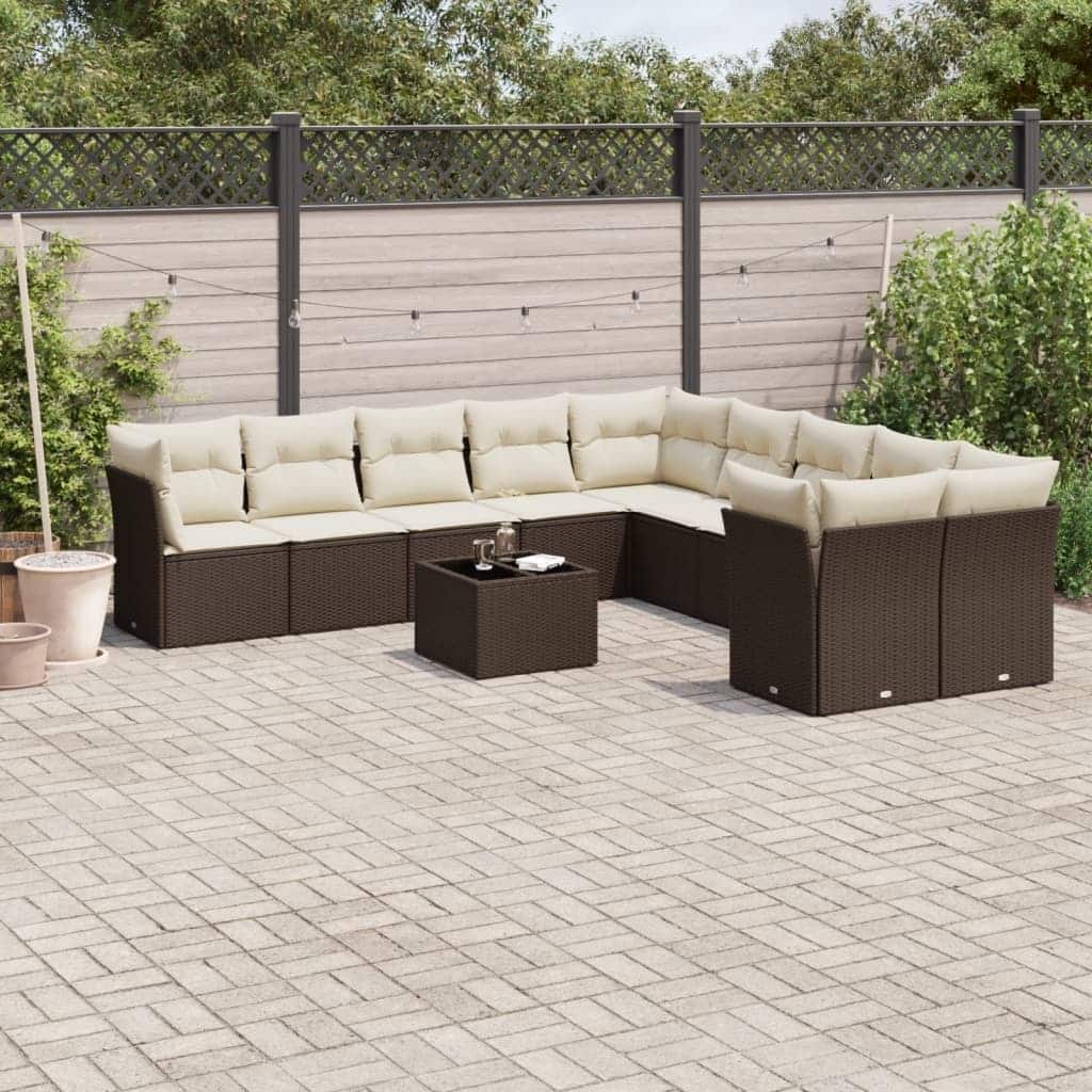 vidaXL Garden Sofa Set Brown frame, Cream white cushions - 21.7 x 21.7 x 14.6