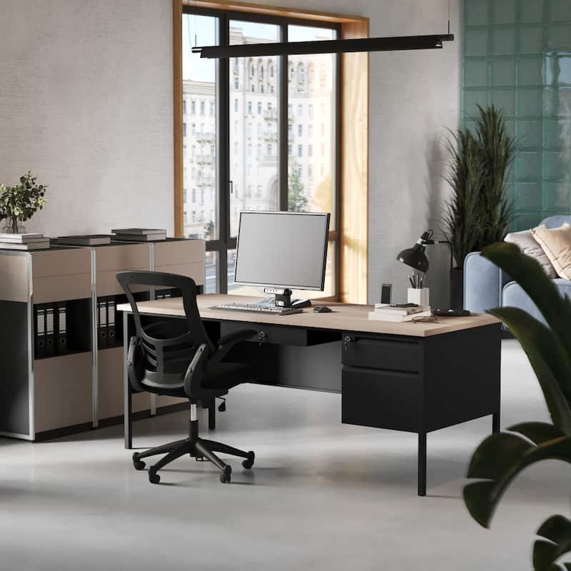 Commercial Right Side Single Pedestal Desk with 3 Locking Drawers