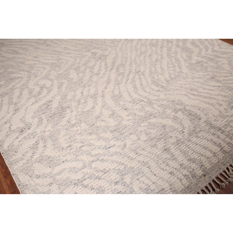 All-Over Abstract Moroccan Area Rug Hand-Knotted Wool Carpet - 7'11" x 10'3"
