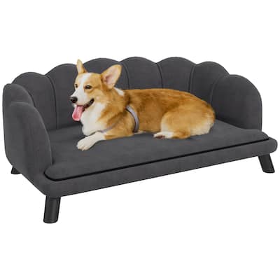 Velvet Large Dog Couch with Foam Cushioning, Soft and Cute Dog Bed with Pearl Design, Dog Sofa for Big and Medium Dogs - Grey