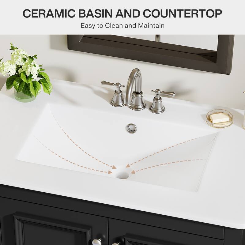 30 Inches Modern Bathroom Vanity Cabinet with Ceramic Basin & 1 Drawer