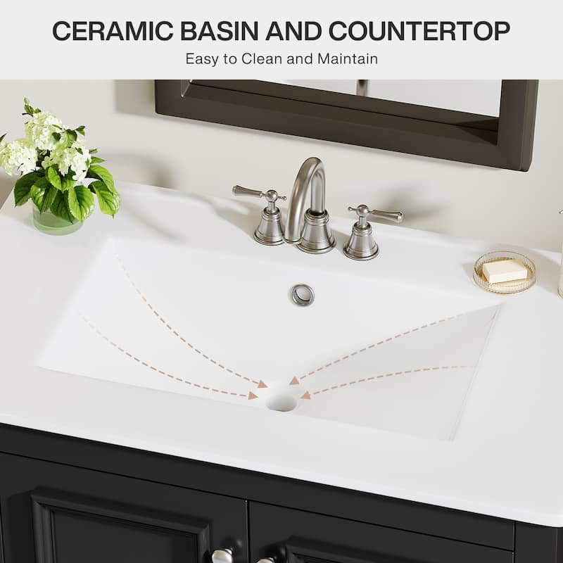 30 Inches Modern Bathroom Vanity with Sink, Vanity Cabinet with Drawer and Door Organizer