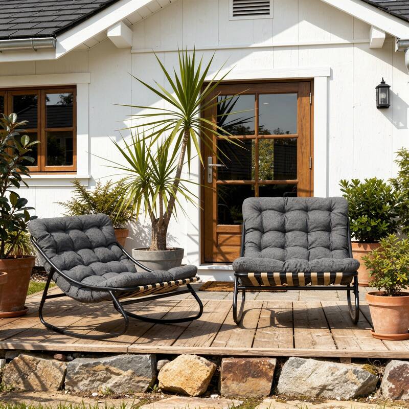 Outdoor Metal Frame Rocking Chair with Water-Resistant Cushions
