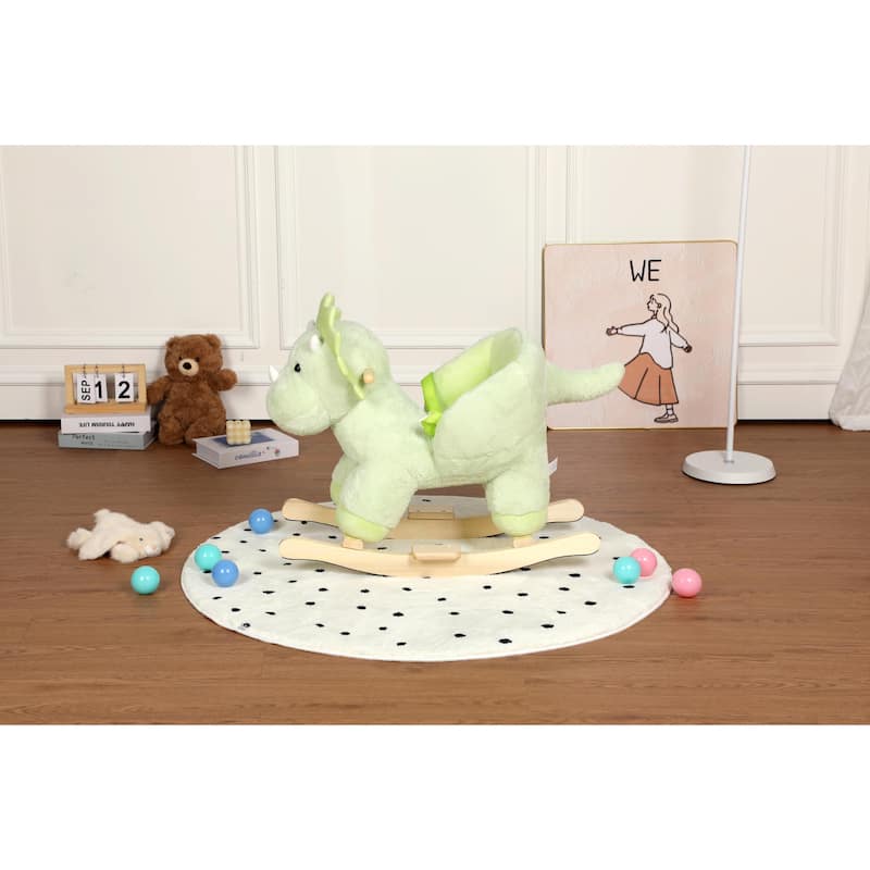 Kids Ride-On Rocking Horse Toy with Lullaby Song, Rocking Toy with Hand Puppets & Safety Belt