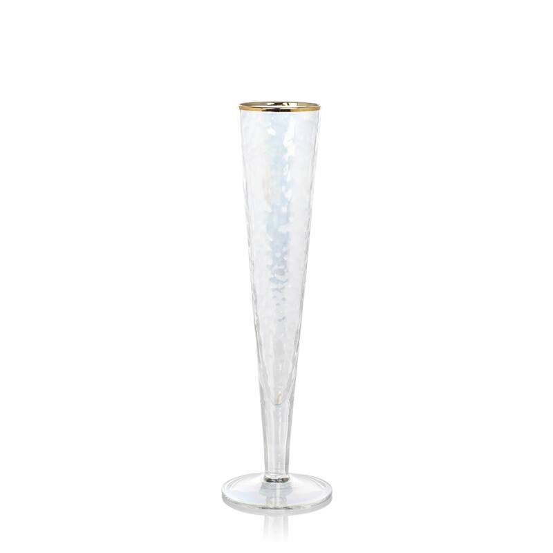 Kampari Slim Champagne Flutes with Gold Rim, Set of 4