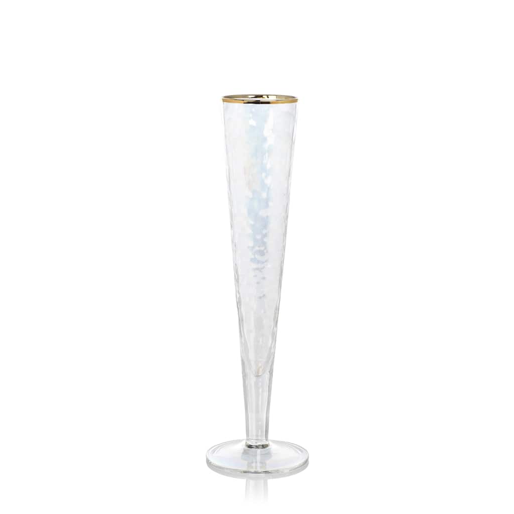 Kampari Slim Champagne Flutes with Gold Rim, Set of 4