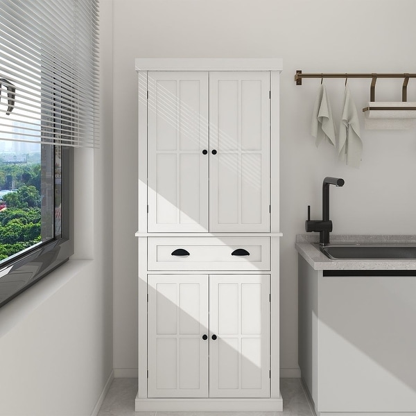 Halifax North America Freestanding Modern Farmhouse 4 Door Kitchen Pantry Cabinet | Mathis Home