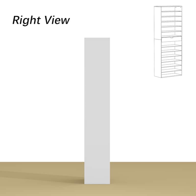 Tall White Shoe Cabinet with Adjustable Shelves, 14-Tier Narrow Shoe Rack Organizer with Drawer, Entryway