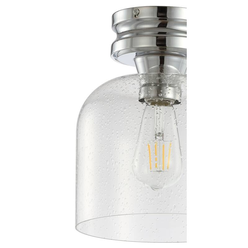 Atlas 7.75" Metal/Bubbled Glass LED Flush Mount, Chrome by JONATHAN Y