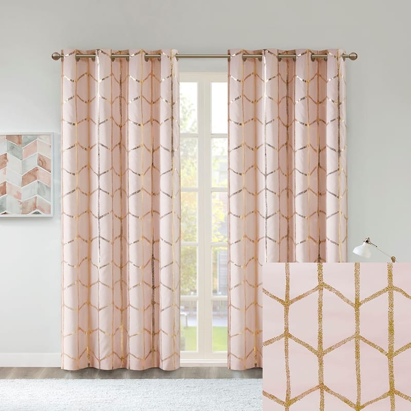 Total Blackout Metallic Print Grommet Top Curtain Panel(Only 1 Pc Panel)