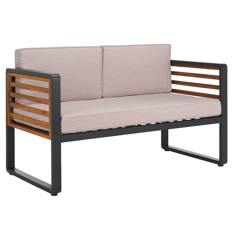 SAFAVIEH Outdoor Vesta Solid Wood 4-Piece Conversation Set - 48"W x 26"D x 26"H