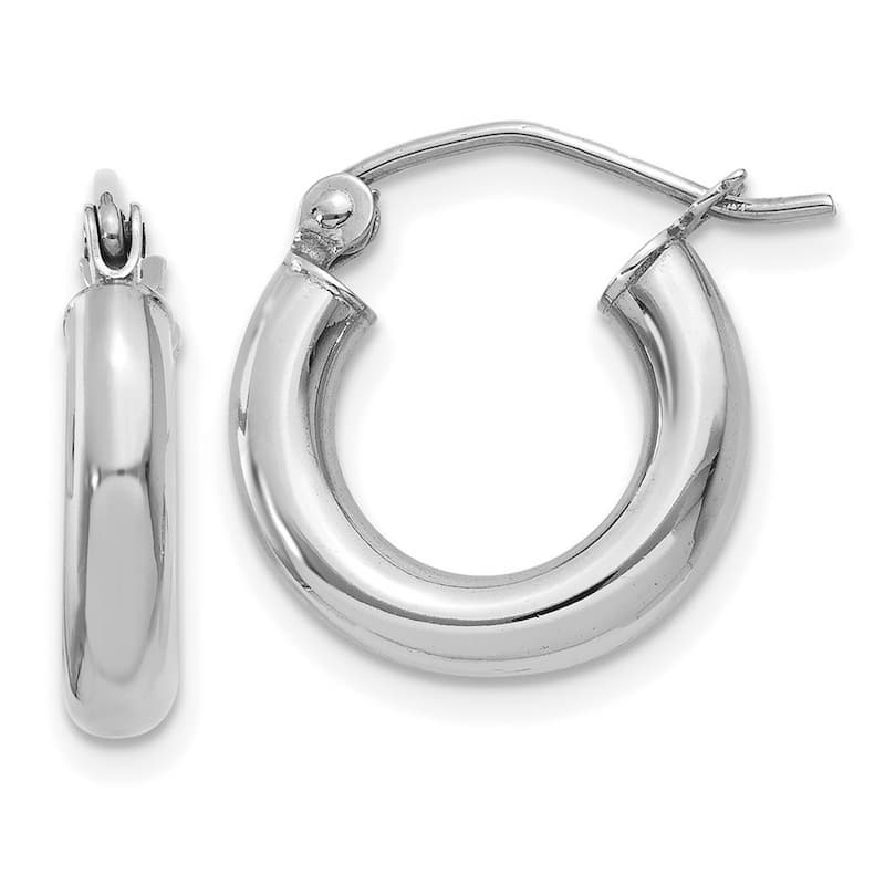 Curata 10k White Gold 3mm Polished Lightweight Classic Tube Hoop Earrings -14mm - 65mm