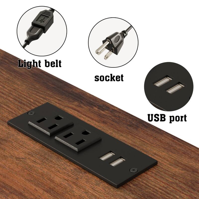 Full size loft metal bed with white for bedroom and dormitory, with built-in charging station and LED lighting