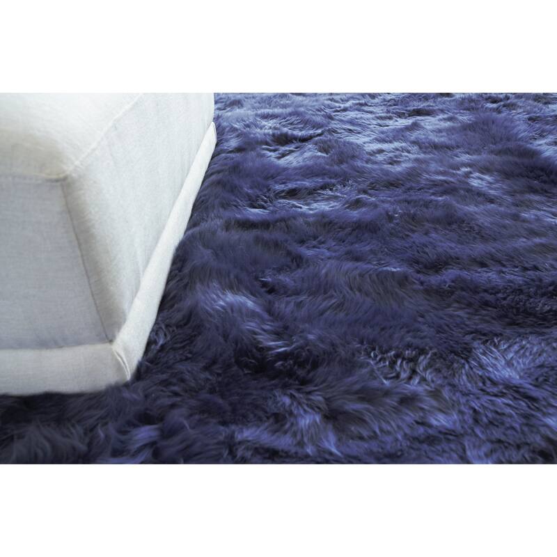 EXQUISITE RUGS Sheepskin Hand-stitched Indigo Area Rug.