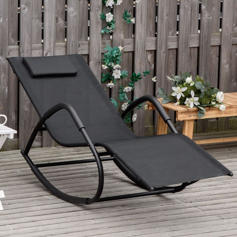 Outsunny Garden Rocking Sun Lounger Outdoor Zero-gravity Reclining Rocker Lounge Chair for Patio, Deck, Poolside Sunbathing