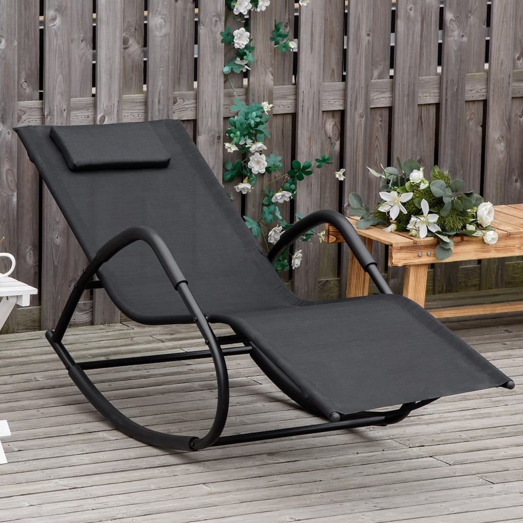 Outsunny Garden Rocking Sun Lounger Outdoor Zero-gravity Reclining Rocker Lounge Chair for Patio, Deck, Poolside Sunbathing