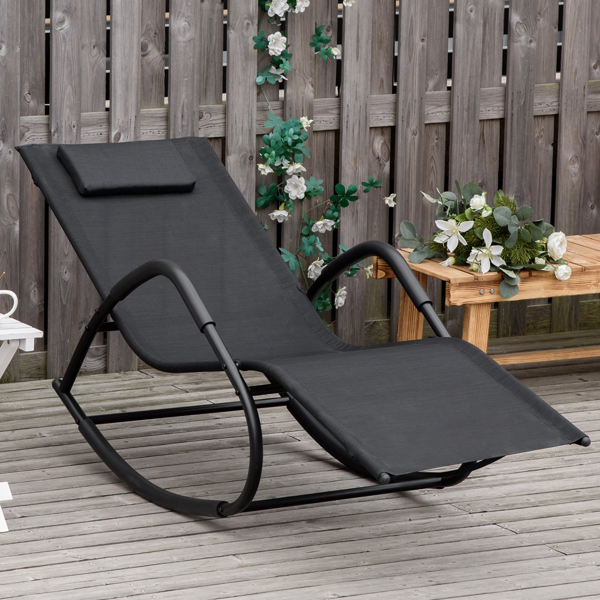 Outsunny Garden Rocking Sun Lounger Outdoor Zero gravity Reclining Rocker Lounge Chair for Patio Deck Poolside Sunbathing