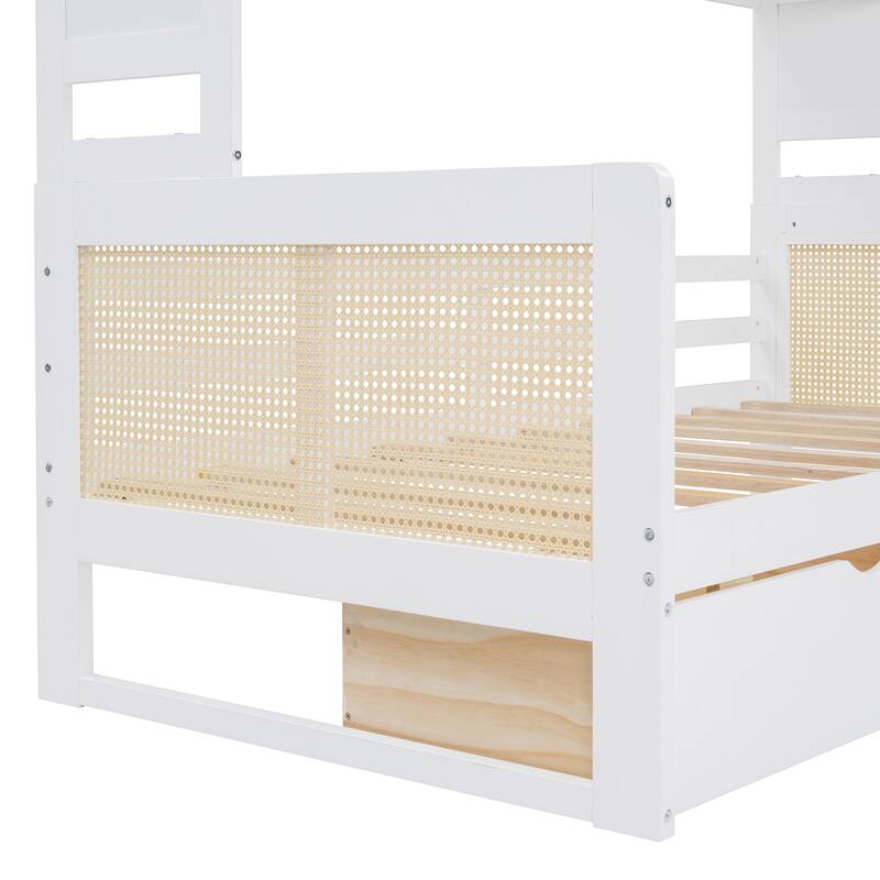 L-Shape Twin Size Daybed with Storage Cabinet and 2 Drawers, Bedroom Storage Bed Frame with Bookshelf, Wood Slats Support