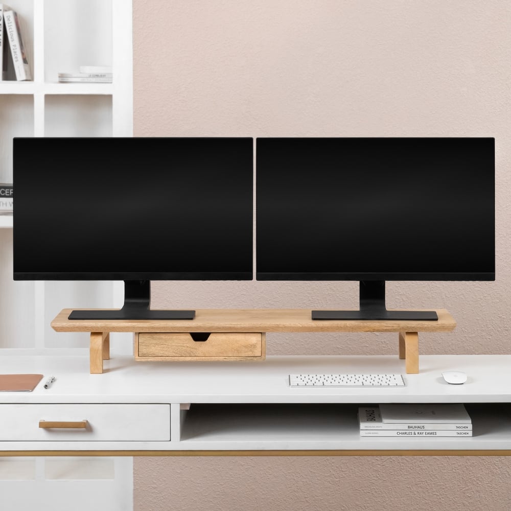 Jani Wood Monitor Stand Riser Desk - Ergonomic Design Stand, Desktop Organizer Table for Home, Office Workspace, Gaming Desk