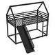 preview thumbnail 19 of 20, Twin over Twin Metal House Bunk Kids Bed with Built-in Convertible Ladder,Guardrailand Slide
