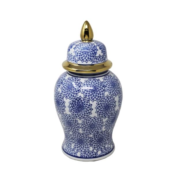 slide 1 of 1, Blue and White Floral Temple Jar - 8.0" x 8.0" x 14.0" Blue - 8.0" x 8.0" x 14.0"