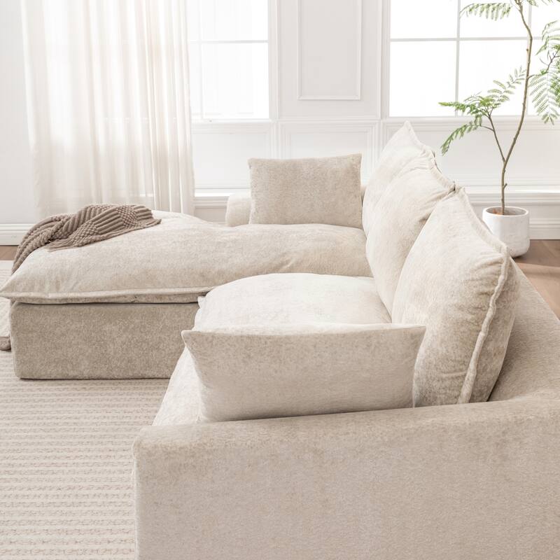 Modular Cloud Sectional Couch with L-Shape Chaise, Chenille Upholstered Boneless Sofa, Compressed Deep Seat Sofa with Pillows