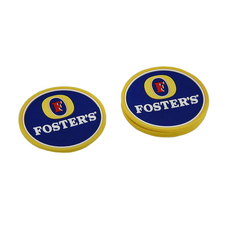 Set Of 4 Fosters Lager Rubber Coasters Mini Beverage Mats - 0.13 X 2.5 X 2.5 inches