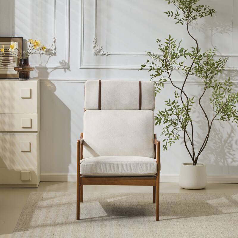 Christopher Knight Home - Jennie Tall-Back Wood Armchair with Ergonomic Comfort for Any Room - Light Grey + Walnut