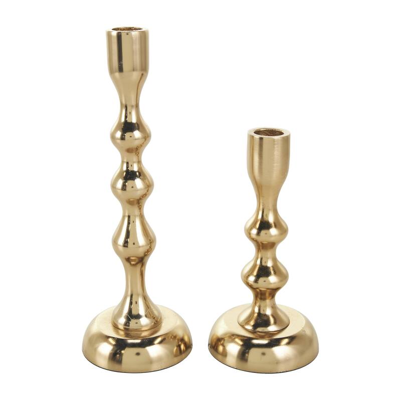 Aluminum Metal Decorative Candle Holder - Set of 2 Gold or Silver - Roche River Decor