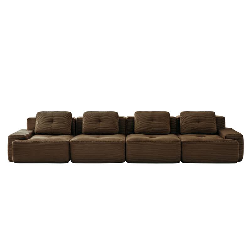 153" Modern Modular Corduroy Sectional Sofa, 4-Seater, Tufted Design
