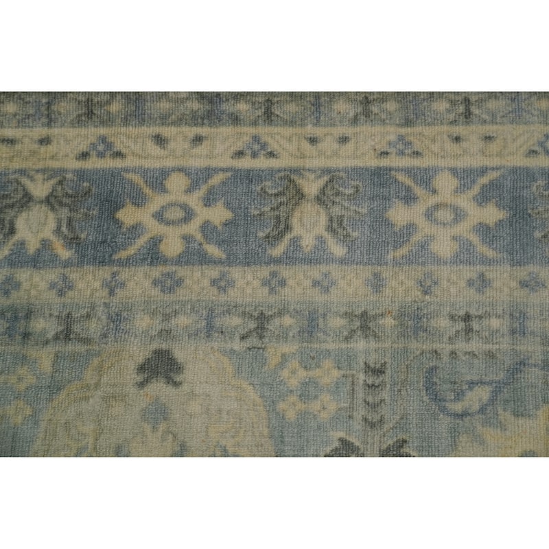 Hand-knotted Transitional Silk Carpet Blue Oushak Rug Geometric Oriental Area Rug - 7' 11'' X 5' 6''