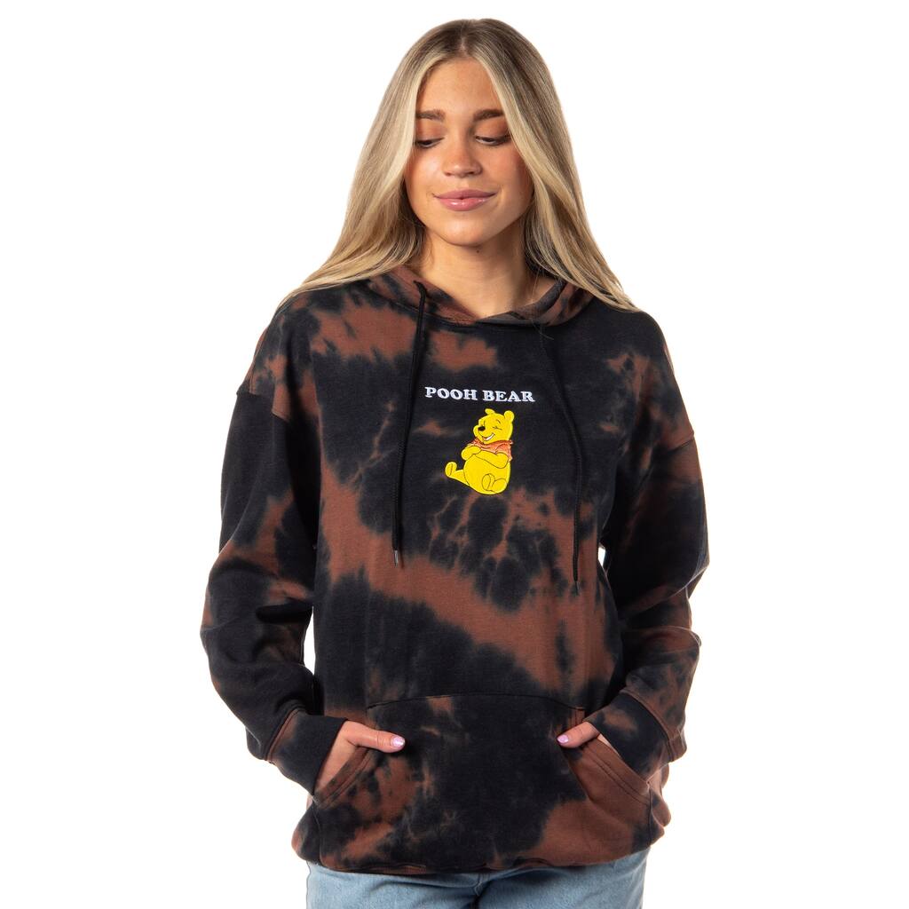 Disney Winnie-the-Pooh Womens' Pooh Bear Embroidered Tie-Dye Hoodie Pullover Sweatshirt