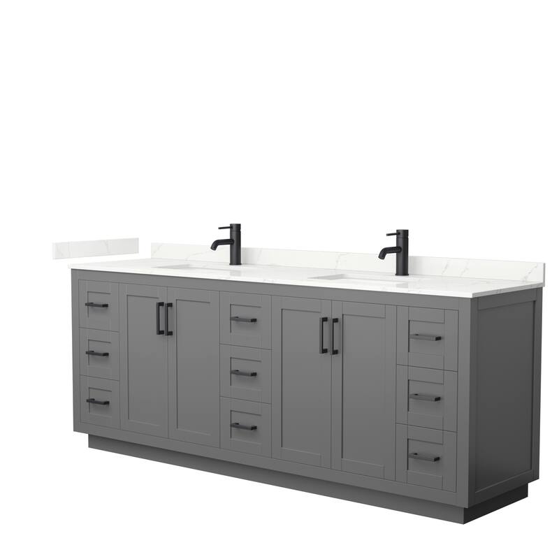 Miranda 84-inch Double Vanity, Quartz Top - Dark Gray, Black Trim, Giotto Quartz Top