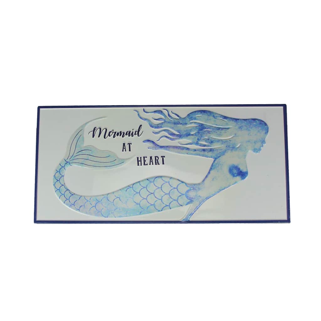 Blue / White Enamelware Mermaid At Heart Metal Wall Sign Coastal Decor