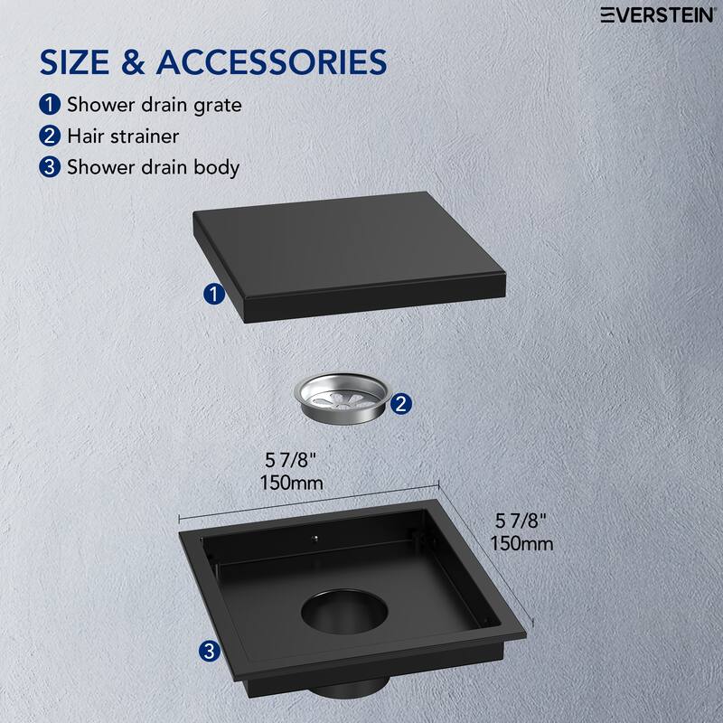 6"x6" Stainless Steel Square Shower Drain With Drain Cover