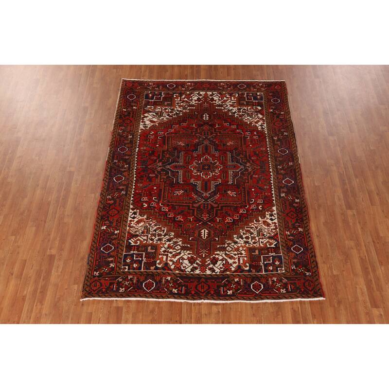 Hand Knotted Oriental 100% Wool Carpet Traditional Medallion Red Heriz Area Rug - 9' 7'' X 6' 9''