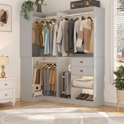Vryon Set of 2 Corner Closet Organizer, 70.9'' W Closet System with Drawers and Hanging Rods